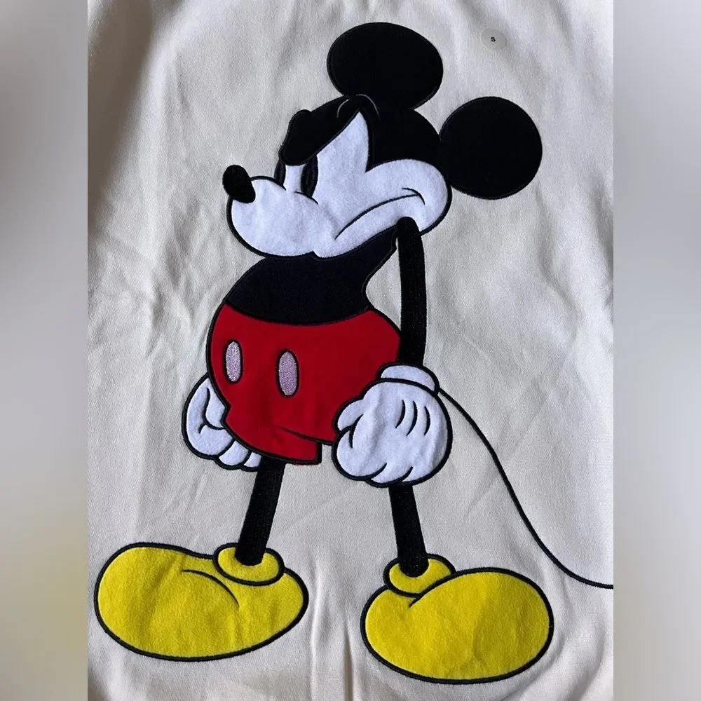 Women's Disney Grumpy Mickey Mouse Graphic Sweatshirt Cream Oversized Small